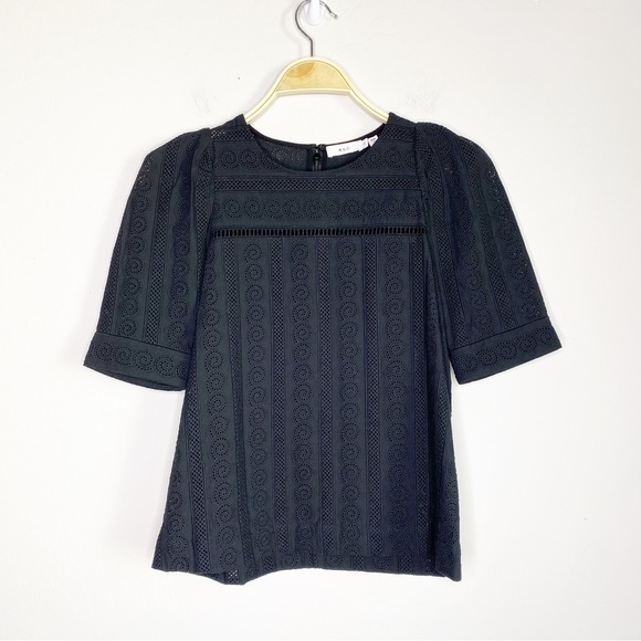 ALC Wallis Embroidered Puffed Sleeves Blouse Black Size 2 - Picture 2 of 11